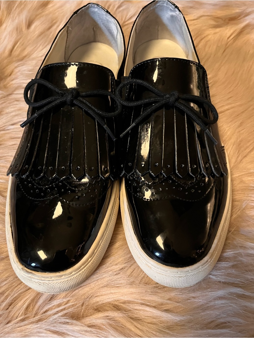 Casual But Edgy 1901 Black Patent Fringe Kiltie Slip-On Loafers